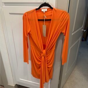 A.C.O.A. Orange Long Sleeve Knot Front Dress
